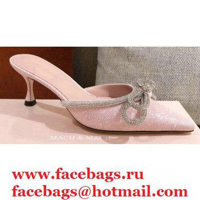 Mach  &  Mach Heel 6.5cm Double Bow Mules Glitter Pink 2021